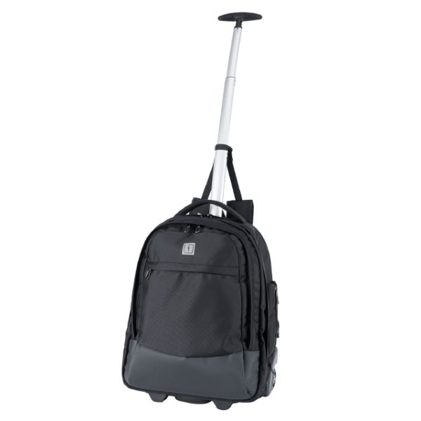 LE250909 Black Water-Resistant Rolling Backpack